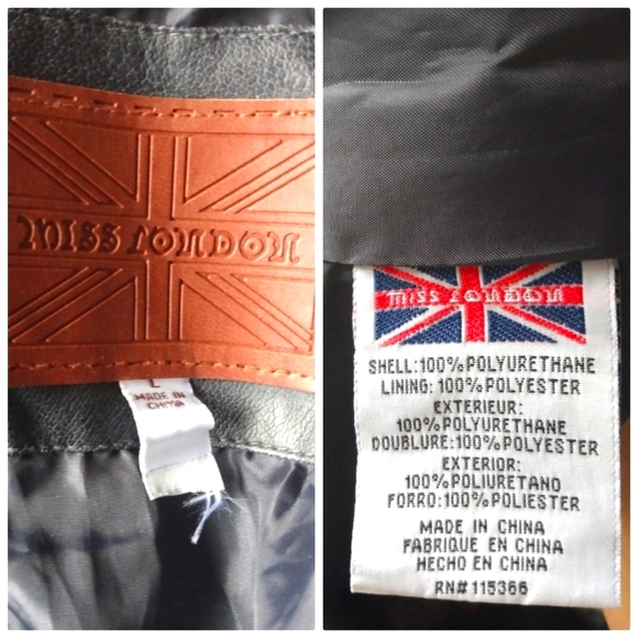 Vegan Leather Pilot Bomber Jacket in Navy-Size L - Picture 7 of 7